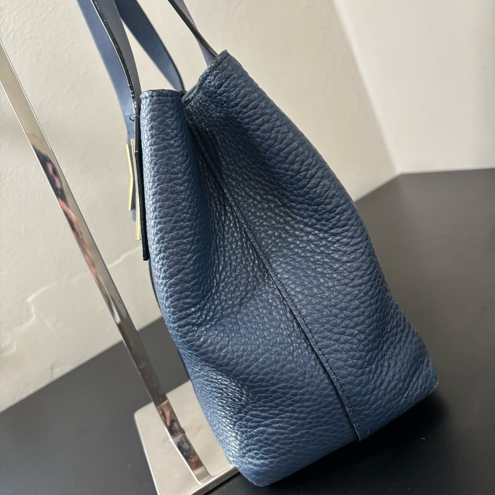Gianni Bini Leather Shoulder Tote Purse Silver Hardware Navy Blue - Picture 3 of 12